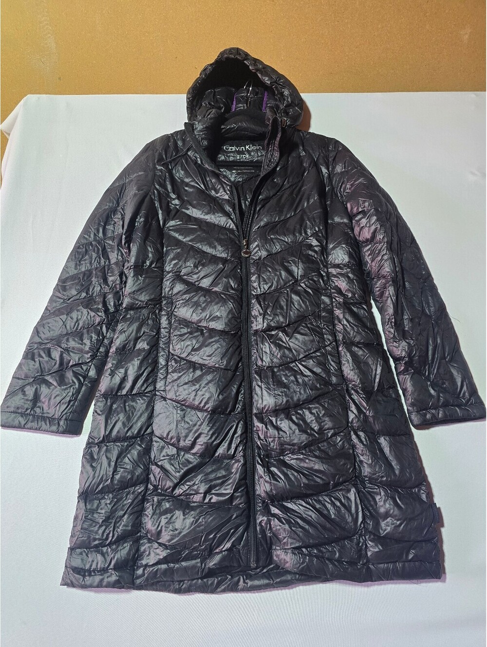 Calvin Klein Black Nylon Long Puffer Coat with Hood